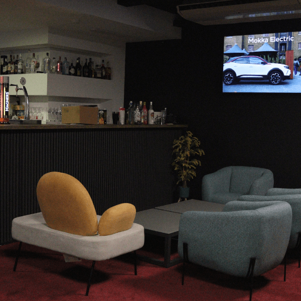 Bar area with selection of seats and large screen TV